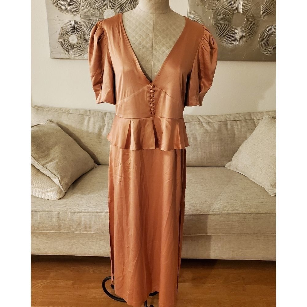 Danielle Bernstein Solid Puff-Sleeve Midi Dress N… - image 2